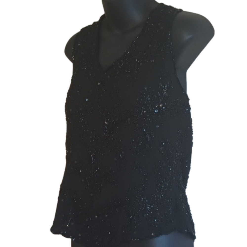 JKARA beaded black zip up cocktail style top.Size medium. Whimsy Goth. - Picture 5 of 14